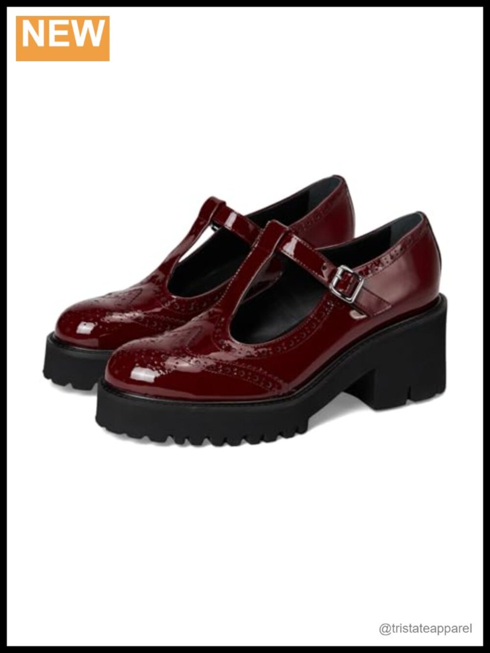 Leather T-Strap Mary Jane Block Heel Loafers with Buckle